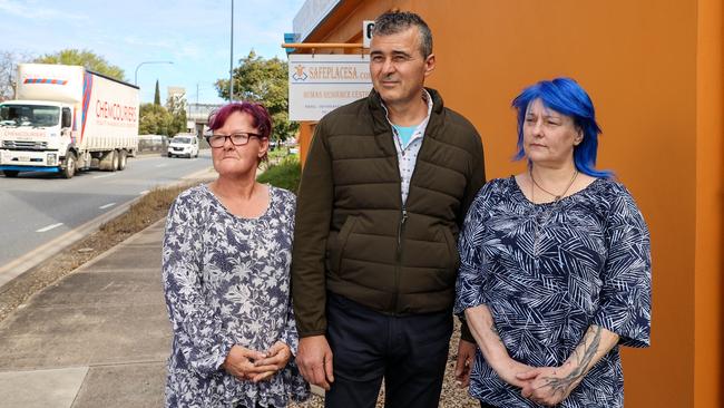 Safe Place SA human resource executive Peter Kartabani with Terrie Connole and Virginia Mildren in front of their premises on South Rd. Picture: Russell Millard