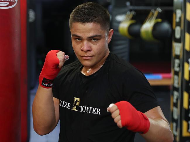 Australian boxer Bilal Akkawy training for his upcoming fight in Las Vegas at Hardcore Gym in Carlton. Picture: Brett Costello