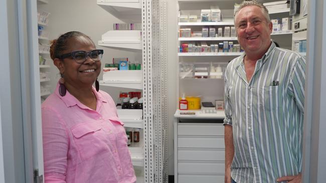 Director of Nursing Vince Connellan giving Cook MP Cynthia Lui a tour at the opening of the Wujal Wujal temporary health clinic