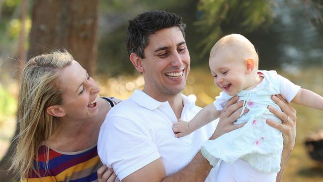 Heitor and Helen De Morais with their daughter Sophia on Father’s Day. Picture: Lyndon Mechielsen