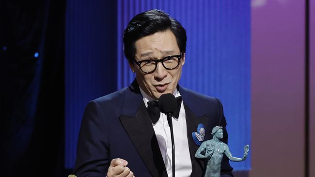 Ke Huy Quan accepts the Outstanding Performance by a Male Actor in a Supporting Role award for Everything Everywhere All at Once. Picture: Getty Images