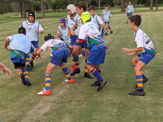 Players take part in the Gold Coast Academy of Sport's under-12 rugby union program.