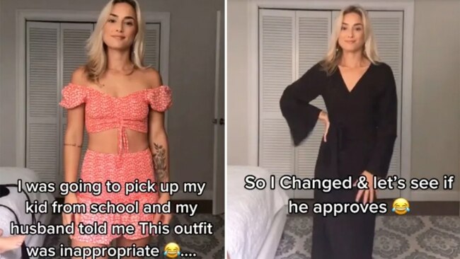 She posted two outfit options and her husband chose the more covered-up version. Photo: TikTok