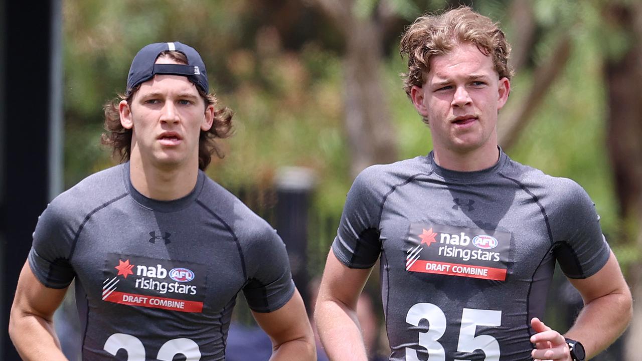 Draft hopefuls Noah Gribble and Charlie Ham at the training combine. Picture: Michael Klein