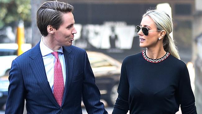 Oliver Curtis and wife Roxy Jacenko outside the NSW Supreme Court yesterday. Picture: David Moir