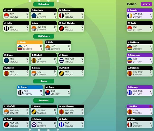 How Fantasy Freako's SuperCoach team looks a week from Round 1.