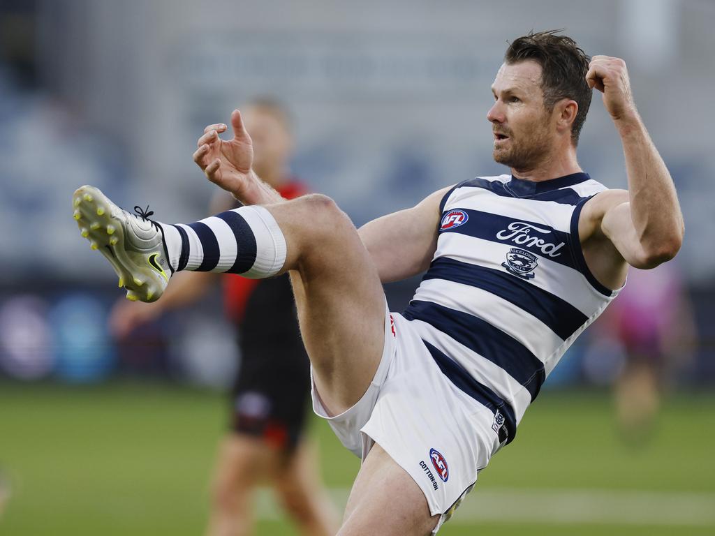 Patrick Dangerfield kicks at goal in the pre-season. Picture: Michael Klein