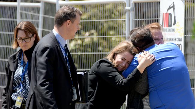 Friends or relatives at the scene of a suspected murder at Salsbury St Yarraville. Picture: Andrew Henshaw