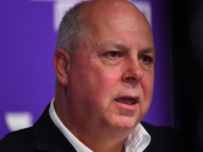 Victorian Treasurer Tim Pallas addresses the media during a press conference in Melbourne, Friday, May 15, 2020. Victorian Treasurer Tim Pallas has revealed Victoria's $773m budget deficit. (AAP Image/James Ross) NO ARCHIVING