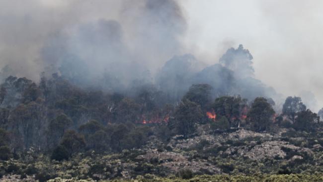 Fire intensifies west of Miena. Picture: LUKE BOWDEN