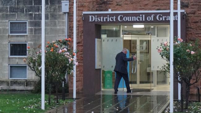 District Council of Grant Mayor Richard Sage walking into the council meeting ahead of his public apology after the SA Ombudsman found he committed misconduct. Picture: Jessica Ball