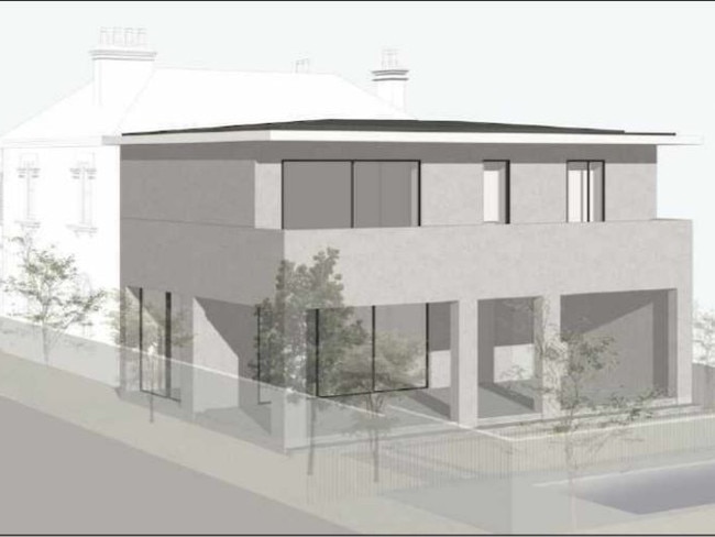 An artist impression shows the proposed rear addition in grey.