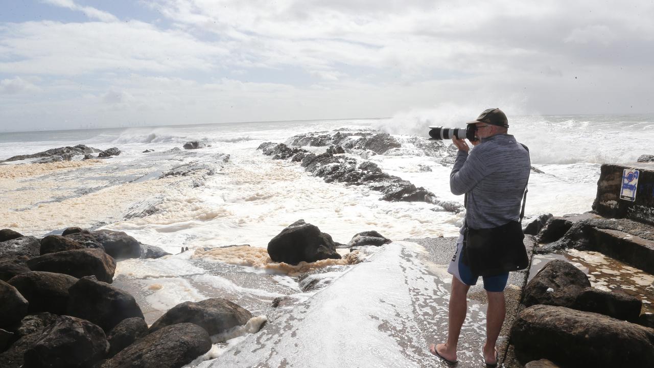 Big seas and sand - erosion at DBah and Snapper Rocks. Picture: Mike Batterham