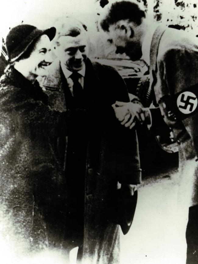 The Duke and Duchess of Windsor (formerly King Edward VIII) during their controversial meeting with German leader Adolf Hitler in Munich in 1937.