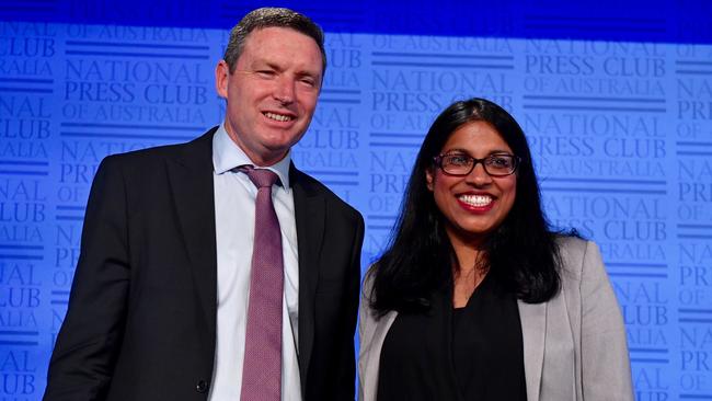 Australian Christian Lobby boss Lyle Shelton and Liberal Party vice-president Karina Okotel. Picture: AAP