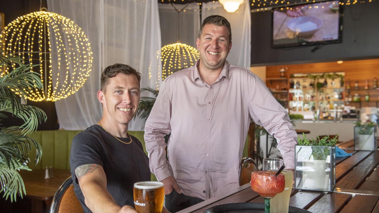 Adam Hamilton (left) and Cory Pearson. The Norville Hotel is preparing for new Covid measures for patrons. Wednesday, November 10, 2021. Picture: Nev Madsen.