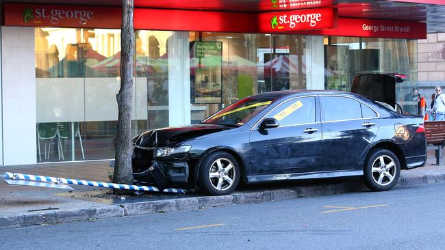 Car which lost control in Brisbane CBD, Wednesday, August 21, 2019. Picture: AAP Jono Searle