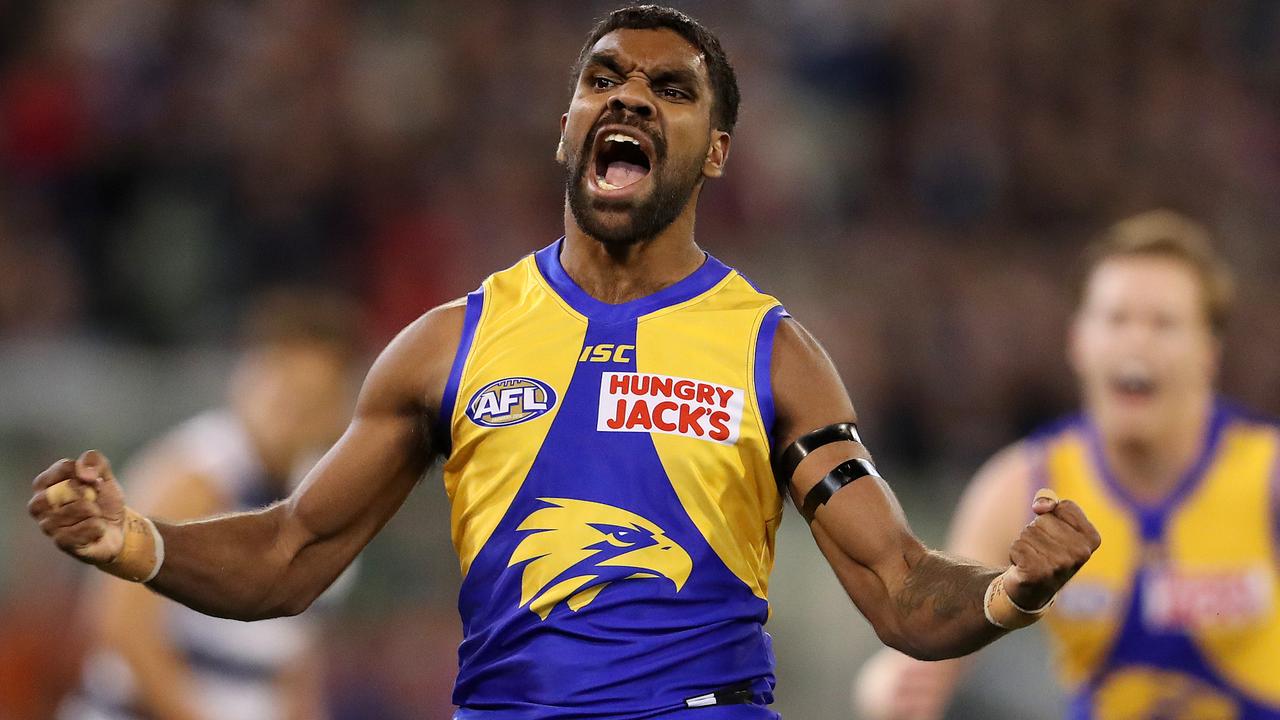 AFL 1st Semi Final. 13/09/2019.  Geelong vs West Coast Eagles at the MCG.   West Coast's Liam Ryan celebrates a goal in the 2nd quarter   . Pic: Michael Klein.