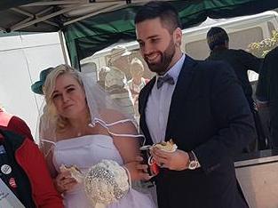Jordan and Chantelle Wilson wed at a Bunnings sausage sizzle. Facebook