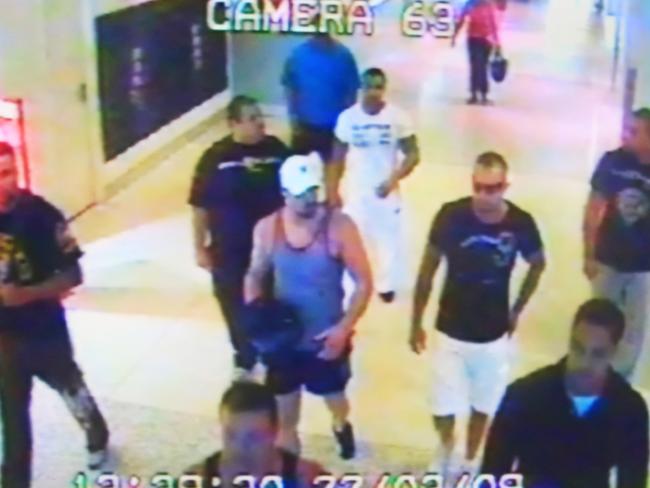 CCTV footage at Sydney Airport domestic terminal before the fatal Hells Angels and Comanchero brawl which sparked the new laws which have failed to curb gang violence. Picture: NSW Police.