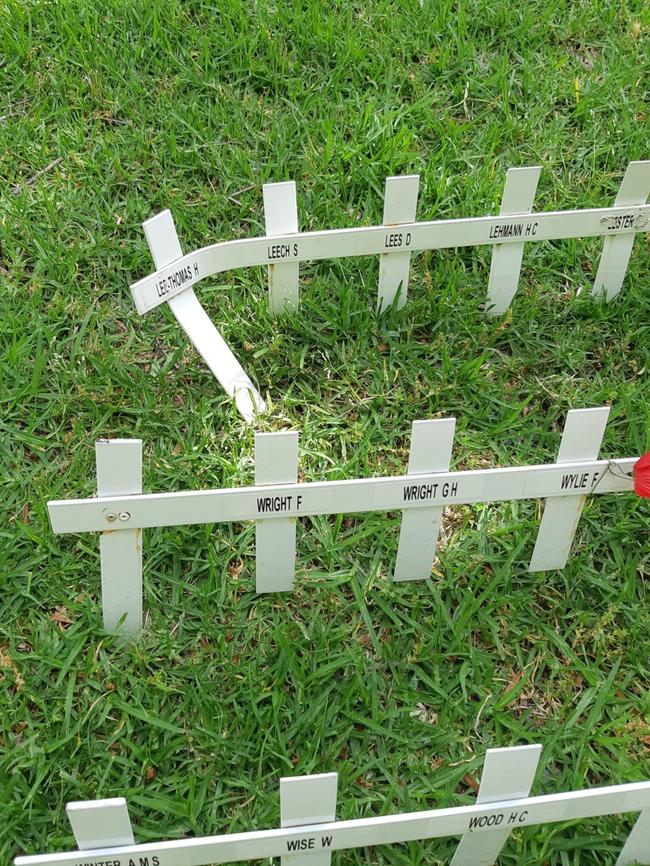 Dozens of memorial crosses at the RSL's Field of Remembrance near the National War Memorial on North Terrace have been vandalised.