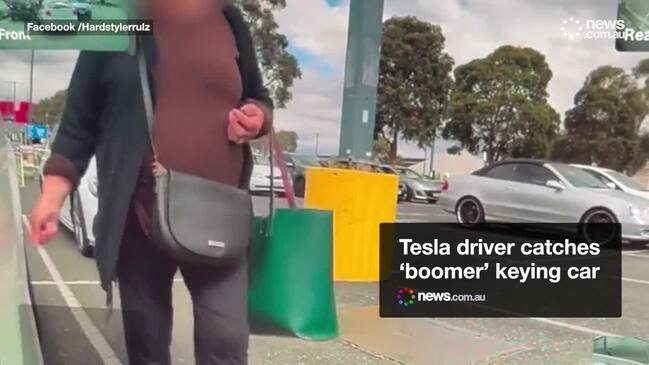 Tesla driver catches ‘boomer’ keying car