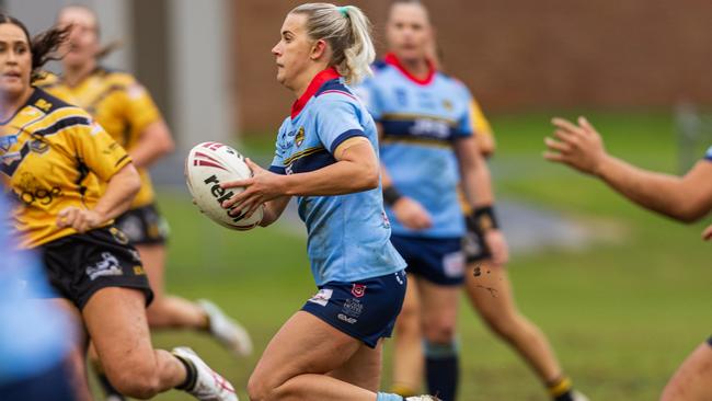 Shenae Ciesiolka in action for the Western Clydesdales BMD Premiership side against the Sunshine Coast Falcons. Picture: Benny Hassum Photography.