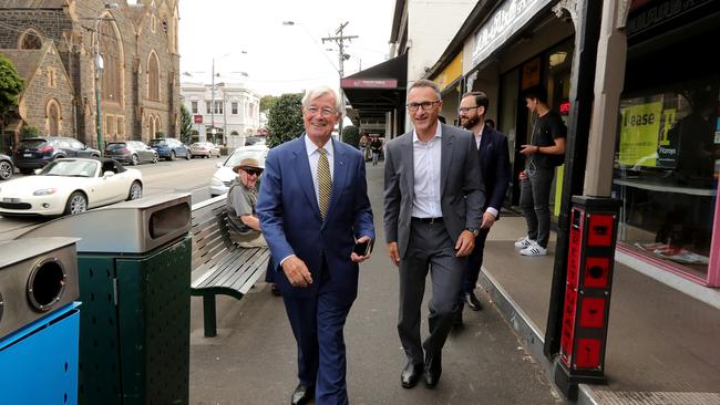 05/03/2019: Julian Burnside, with Leader of the Australian Greens Dr Richard Di Natale, announces himself as the new Greens candidate for Kooyong to run against Josh Frydenberg. Stuart McEvoy/The Australian.