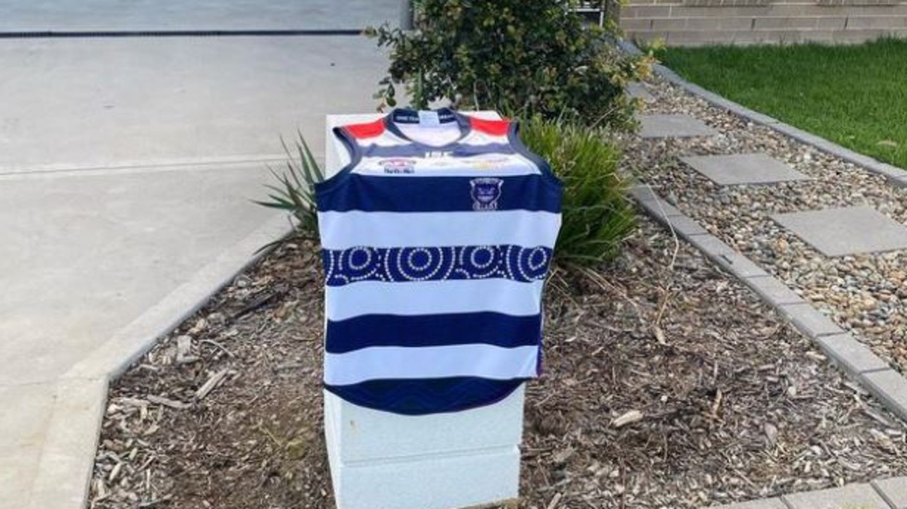 A footy jersey laid out in honour of the crash victims. Picture: Instagram