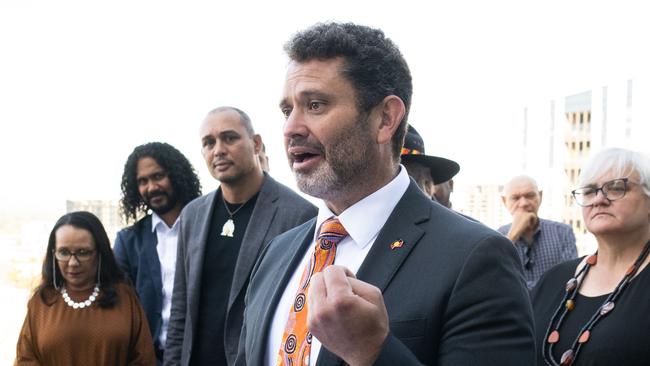 Aboriginal Affairs Minister Kyam Maher with the National Referendum Engagement Group. Picture: NCA NewsWire / Morgan Sette