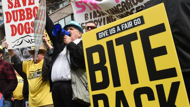 Demonstrators protest the proposed ban tin the wake of the shutdown announcement. Picture: AAP/Paul Miller