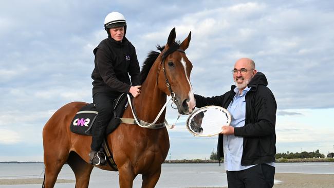 Via Sistina with Sam Fairgray from Yulong at Altona Beach on Sunday. Photo: Vince Caligiuri/Getty Images.