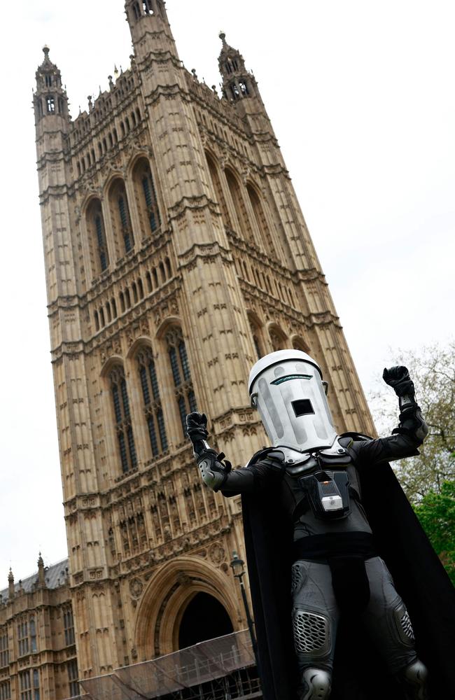 London mayoral candidate Count Binface poses for a photo outside the Palace of Westminster. Picture: Benjamin Cremel/AFP