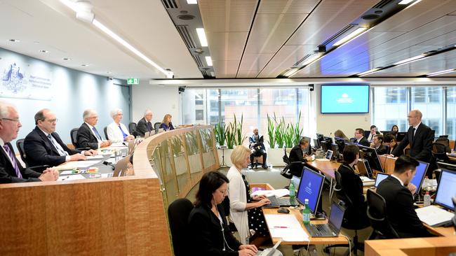 Commissioners Robert Fitzgerald, Andrew Murray, Peter McClellan, Jennifer Coate, Bob Atkinson and Helen Milroy on the opening day of the Royal Commission into Institutional Responses to Child Sexual Abuse public hearing in Sydney last year. Picture: Jeremy Piper