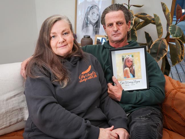 Andrea and Paul Haynes hold a picture of their daughter Esra. Picture: Brendan Beckett