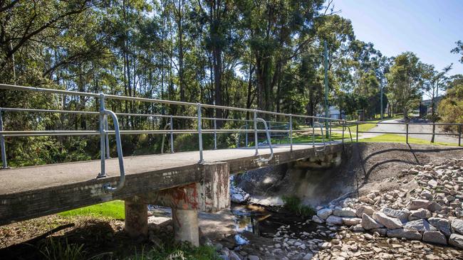 Locals say the 2022 flood level did not even reach this bridge over Rocky Waterholes Creek. Picture: Nigel Hallett