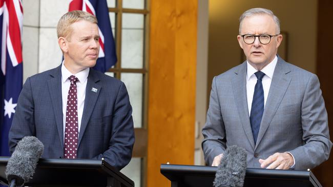 Prime Minister Anthony Albanese made the aid announcement during a joint press conference with new Prime Minister of New Zealand Chris Hipkins. Picture: NCA NewsWire / Gary Ramage