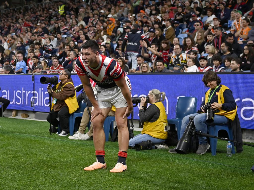 Joseph Manu clutches at his hamstring. Credit: NRL Images