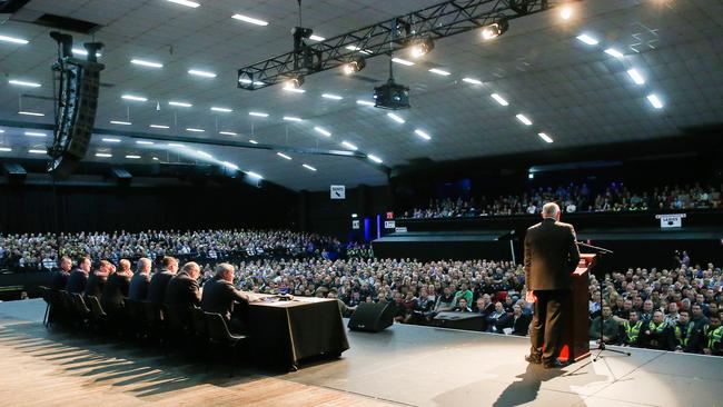 October 2015: Police Association of Victoria members meet at Festival Hall seeking a better deal on wages and conditions. Picture: Ian Currie