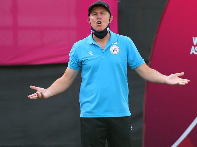 MUMBAI, INDIA - JANUARY 24: Head coach Alen Stajcic of the Philippines reacts during the AFC Women's Asian Cup Group B match between Philippines and Australia at Mumbai Football Arena on January 24, 2022 in Mumbai, India. (Photo by Thananuwat Srirasant/Getty Images)