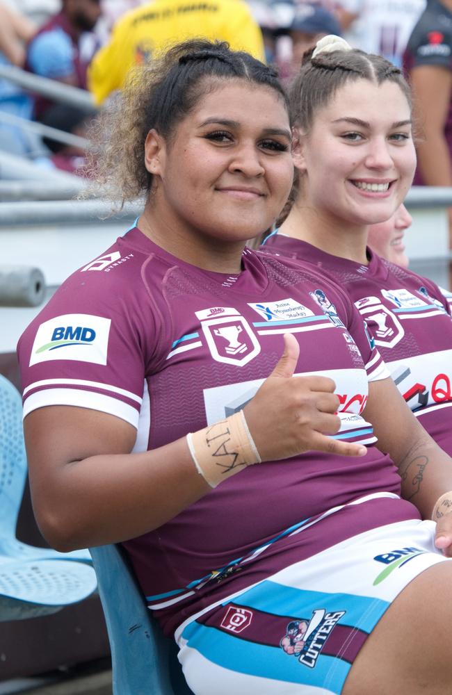 Lyrech Mara and Chloe Buttigieg on interghange for Cutters in the BMD women's game April1, 2023. Picture: Marty Strecker