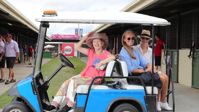 Top trainer Gai Waterhouse driving staff Emma Coleman and Claudia Miller around the sales to view the yearlings. Picture: Glenn Hampson