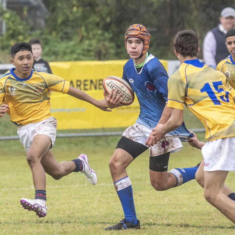 A young Keegan Cook playing for Country. City vs. Country under 14 boys, Queensland Rugby Union. Wednesday, July 6, 2022. Picture: Nev Madsen.