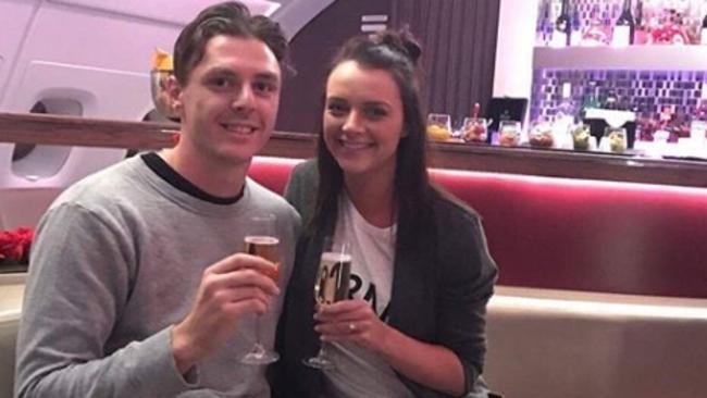 Jake Lever engaged to longtime partner Jessica Hansen. Pics: Instagram.