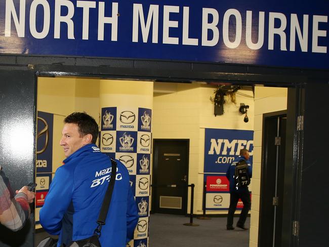 Brent Harvey arrives at Etihad Stadium for game No.427. Picture: Michael Klein