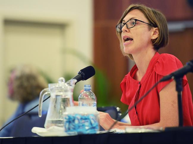 Lock the Gate's Naomi Hogan addresses the panel during Friday's panel discussion at the NT Resources Week at the Darwin Convention Centre.