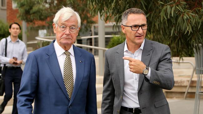 05/03/2019: Julian Burnside, with Leader of the Australian Greens Dr Richard Di Natale, announces himself as the new Greens candidate for Kooyong to run against Josh Frydenberg. Stuart McEvoy/The Australian.