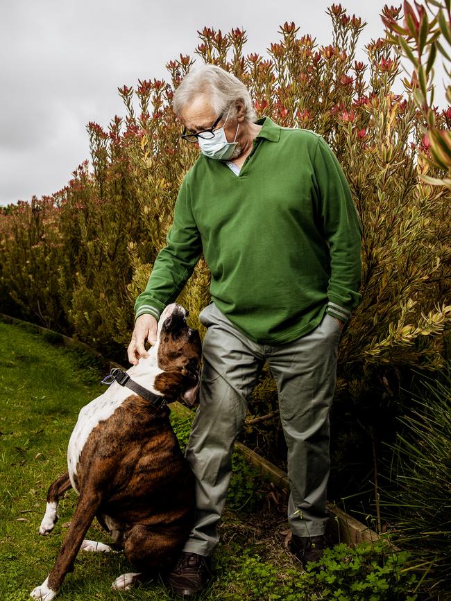 Newshound: Mitchell with his four-legged friend. Picture: Nicole Cleary