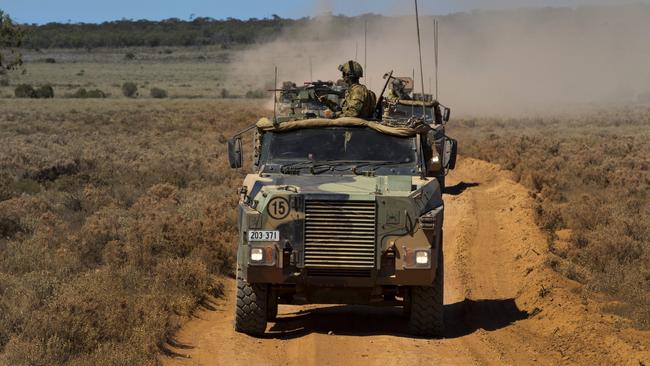 Australian Army Bushmaster protected mobility vehicles train in South Australia. Picture: Defence