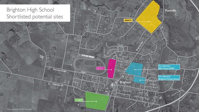 Three shortlisted sites for the proposed new high school in Brighton. Picture: Education Department